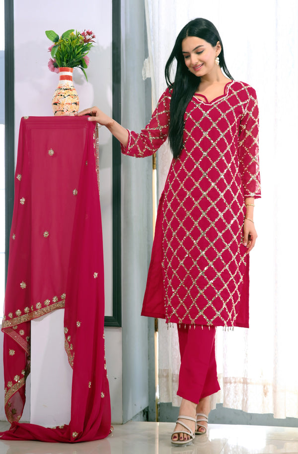 Teeya Creation Rani Color Faux Georgette Silk Heavy Embroidery Work Fully Stitched Salwar Suit - Distacart
