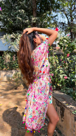 Thumbnail for Noroke Cupro Muslin Gold Pink Beachwear Cover up Kaftan - Distacart