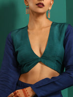 Thumbnail for trueBrowns Teal Blue Silk Full Sleeve Blouse - Distacart