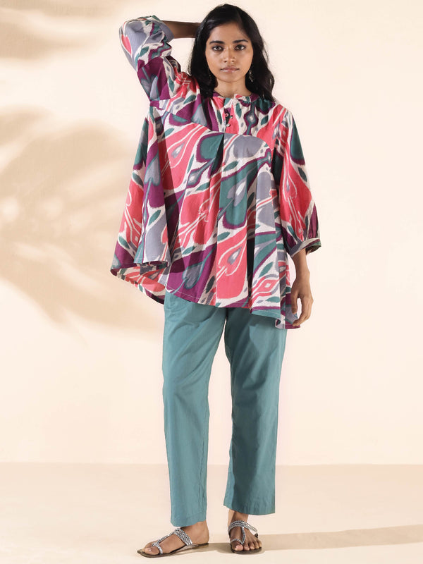 trueBrowns Green Cotton Ikat Flared Co-ord Set - Distacart