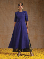 Thumbnail for trueBrowns Spectrum Blue Gold Cotton High Slit Kurta Set - Distacart