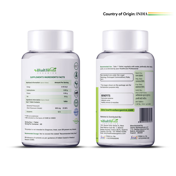 Health Veda Organics Potassium Citrate Tablets - Distacart