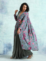 Thumbnail for trueBrowns Grey Printed Velvet Ready to Wear Saree - Distacart