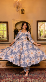 Thumbnail for Pomcha Jaipur Gaurangi White Phool Powder Blue Anarkali Set - Distacart