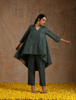 Thumbnail for trueBrowns Dark Green Gold Cotton High-Low Co-Ord Set - Distacart