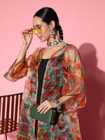 Thumbnail for InWeave Black Strappy Set With Green Floral Organza Cape - Distacart