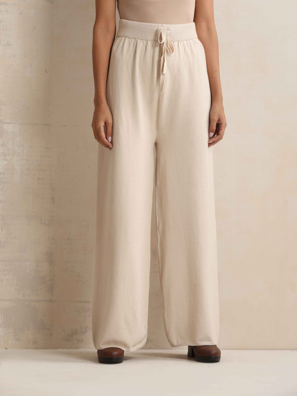trueBrowns Ivory Woollen Flared Pants - Distacart