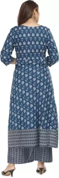 Thumbnail for NOZ2TOZ Women Blue Printed Viscose Rayon Kurta And Palazzo Set