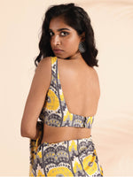 Thumbnail for trueBrowns Yellow Muslin Ikat Sleeveless Blouse - Distacart