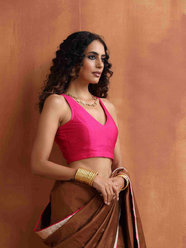 trueBrowns Pink Silk Sleeveless Blouse - Distacart