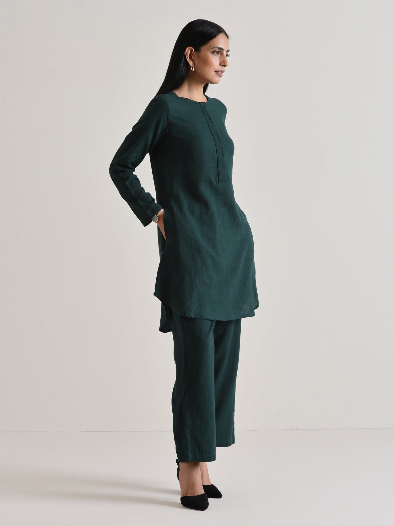 trueBrowns Dark Green Front Placket Co-Ord Set - Distacart
