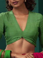 Thumbnail for trueBrowns Green Muslin Silk Deep V-Neck Blouse - Distacart