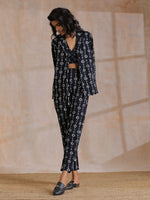 Thumbnail for trueBrowns Black White Geometric Print Cotton Pant Suit Set - Distacart