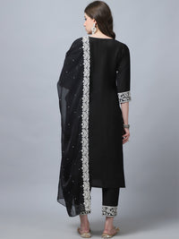 Thumbnail for Indian Fashion Women Black Embroidery silk Kurta, Pant And Dupatta Set