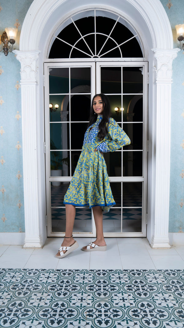 Noroke Sustainable fabric | Cupro Muslin Blue Pottery Tunic Dress - Distacart