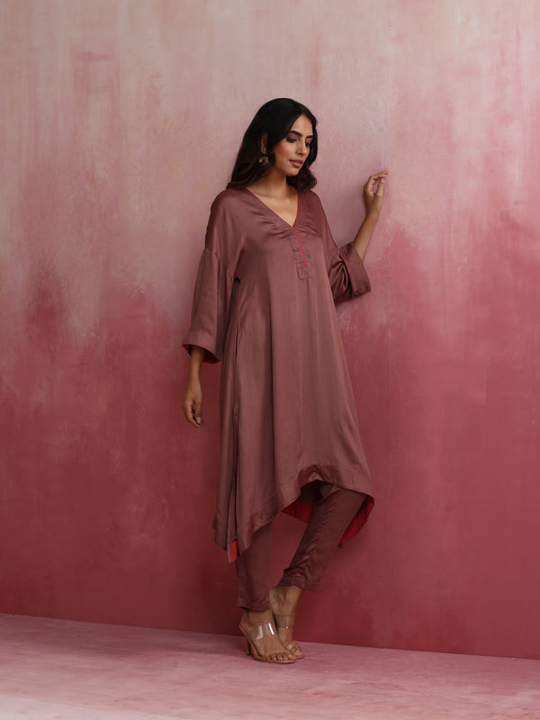 trueBrowns Brown Modal High low Kurta Set - Distacart