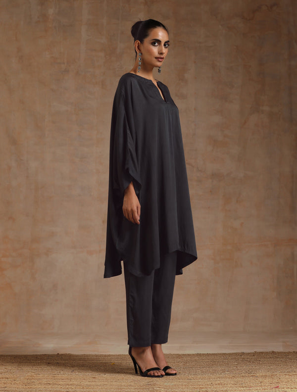 trueBrowns Grey Modal Satin Oversized Round Co-Ord Set - Distacart