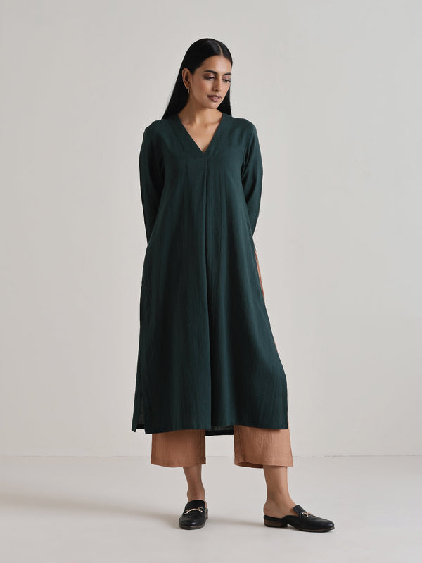 trueBrowns Dark Green Kurta Pant Set - Distacart