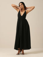 Thumbnail for trueBrowns Black Slub Texture Sleeveless Dress - Distacart