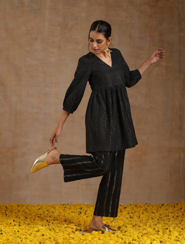 trueBrowns Black Gold Cotton Overlap Co-Ord Set - Distacart