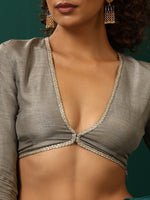 Thumbnail for trueBrowns Grey Silk Full Sleeve Blouse - Distacart