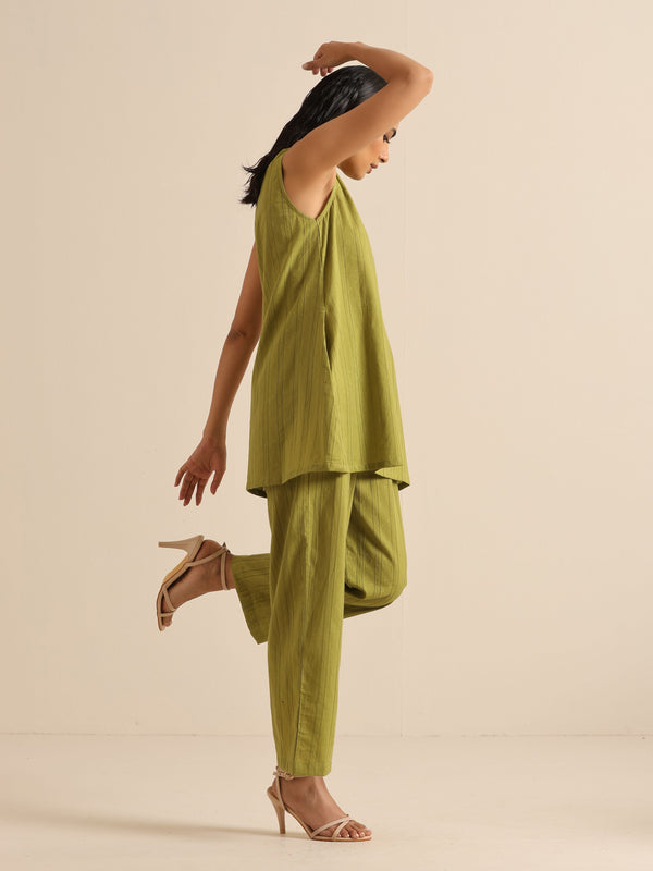 trueBrowns Green Dobby Sleeveless Co-Ord Set - Distacart