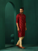Thumbnail for trueBrowns Men's Maroon Diamond Viscose Silk Long Kurta - Distacart