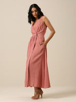 Thumbnail for trueBrowns Light Mauve Slub Texture Sleeveless Wrap Dress - Distacart