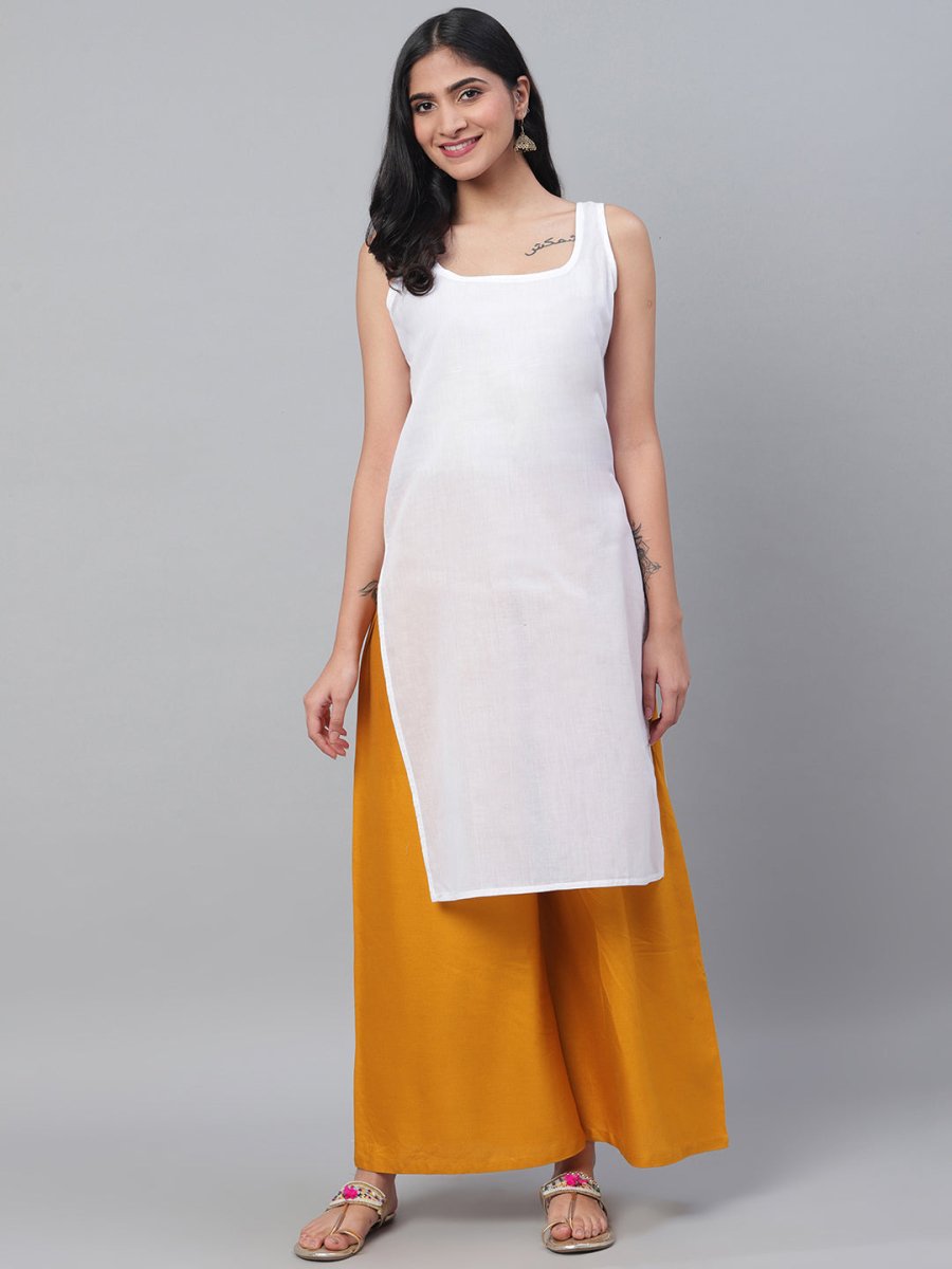 ADA Women White Chikankari Hand Embroidered Semi-Sheer Straight Kota Handloom Kurta - Distacart