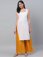 Thumbnail for ADA Women White Chikankari Hand Embroidered Semi-Sheer Straight Kota Handloom Kurta - Distacart