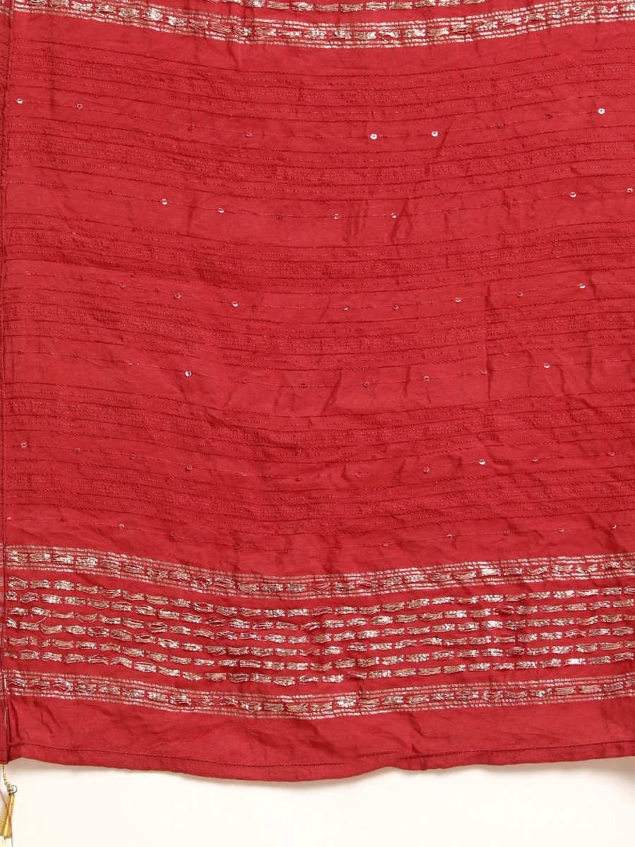 Anouk Red & White Bandhani Print Mirror Work Cotton Straight Kurta Trousers Dupatta - Distacart