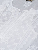 Thumbnail for ADA Women White Chikankari Hand Embroidered Semi-Sheer Straight Kota Handloom Kurta - Distacart
