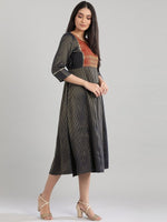 Thumbnail for AURELIA Women Navy Blue Striped A-Line Ethnic Dress - Distacart