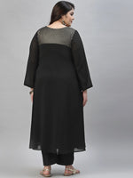 Thumbnail for Sztori Plus Size Ethnic Motif Foil Printed Straight Georgette Kurta with Trousers - Distacart