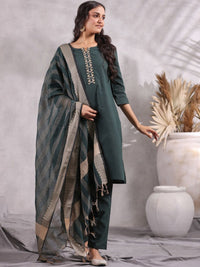 Thumbnail for Anubhutee Ethnic Motifs Emrboidered Sequined Pure Cotton Kurta with Trousers & Dupatta - Distacart