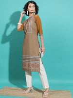 Thumbnail for Vishudh Rust Ethnic Motifs Printed Straight Kurta - Distacart