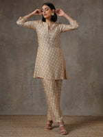 Thumbnail for trueBrowns Beige White Printed Silk Co-Ord Set - Distacart