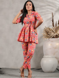Thumbnail for Anubhutee Floral Printed Pleated A-Line Pure Cotton Kurti With Trousers - Distacart