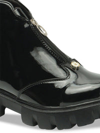 Thumbnail for Roadster The Lifestyle Co. Women Black Mid Top Platform Heel Chunky Boots With Zip