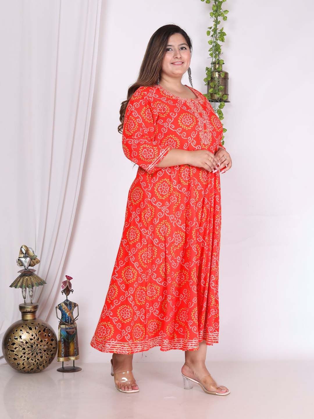 Swasti Plus Size Bandhani Printed Embroidered Maxi Gown - Distacart