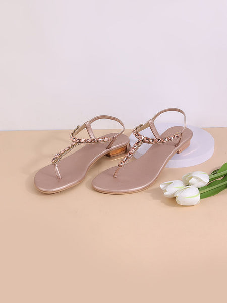 Metro Embellished T - Strap Block Heels With Backstrap