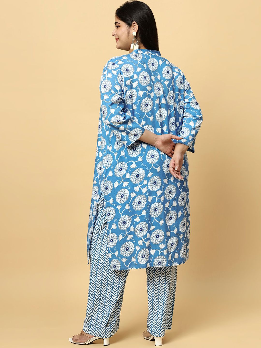 Sztori Plus Size Ethnic Motifs Printed Pure Cotton Kurta & Trouser - Distacart