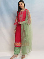 Thumbnail for Vishudh Women Floral Embroidered Regular Mirror Work Kurta with Trousers & With Dupatta - Distacart