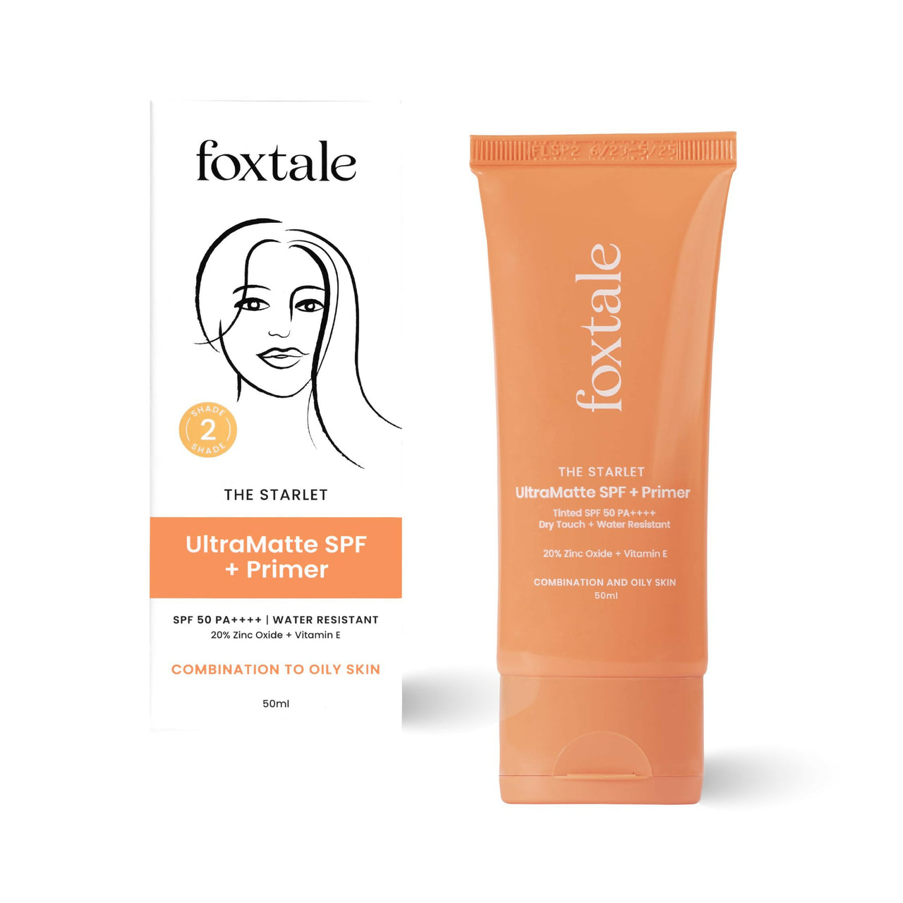 Foxtale Tinted Sunscreen SPF 50 PA++++ & Primer Shade 2 - Medium, Water Resistant with Dry-Touch Finish, Blurs Out Pores