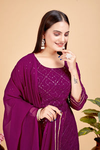 Thumbnail for Women's A-Line Purple Kurta and Sharara With Dupatta Set - A2M