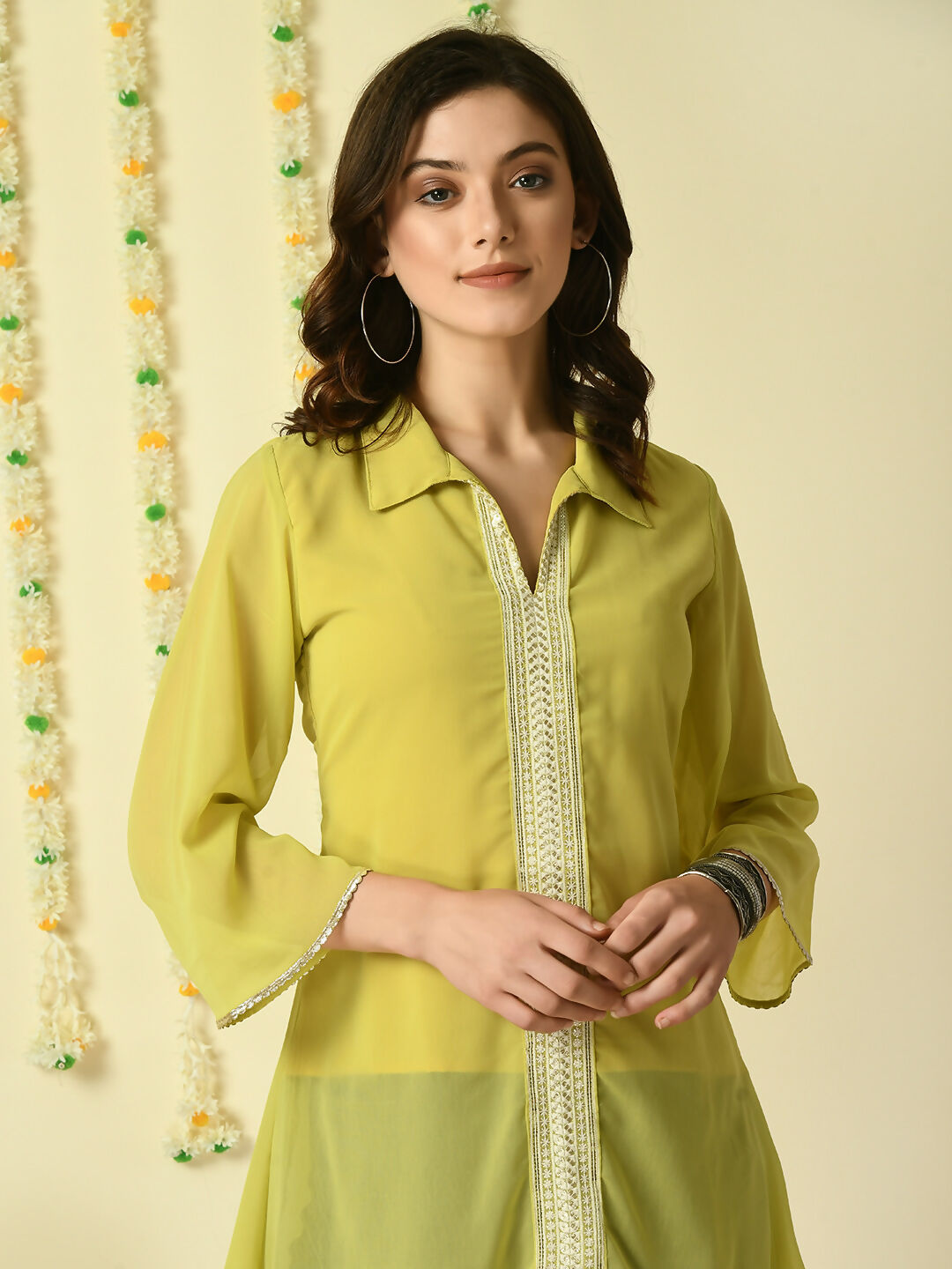 Myshka Women's Yellow Embroidered Party Fusion Top - Distacart