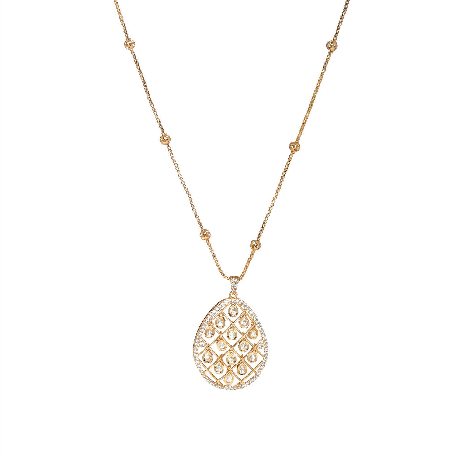 Long Gold Chain with Kundan Jhallar Pendant (Gold) - Ruby Raang - Distacart