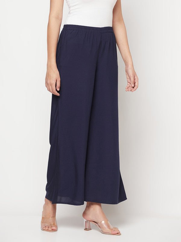 Aniyah Rayon Flared Slip-On Navy Blue Palazzo