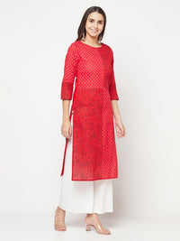 Thumbnail for Aniyah Cotton Block Print Red Color Straight Kurta