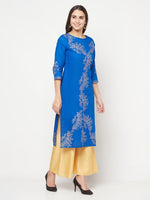 Thumbnail for Aniyah Cotton Foil Print Royal Blue Straight Kurta